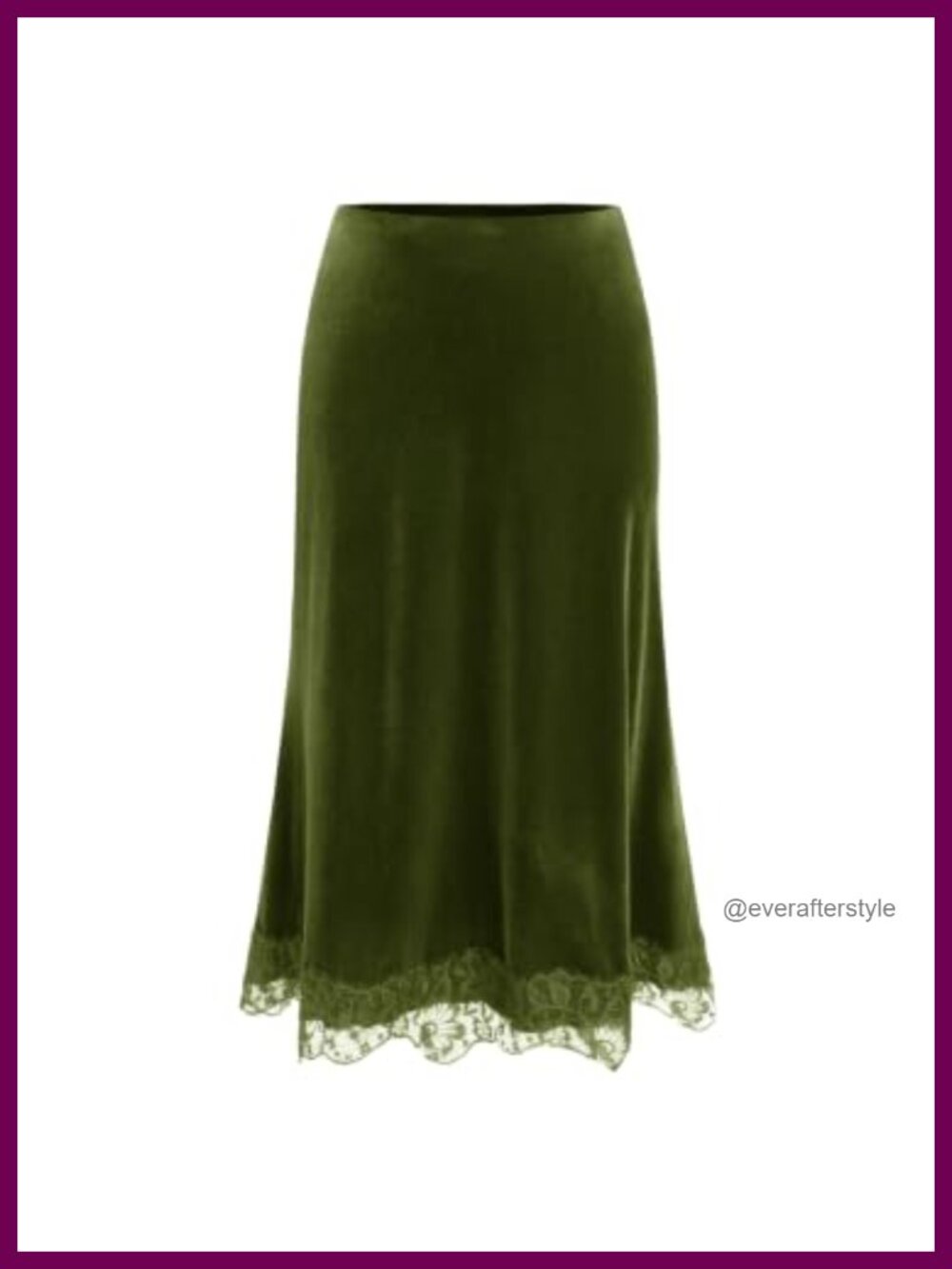 Velvet Midi Skirt Lace Hem A Line Flowy Office Date Skirt
